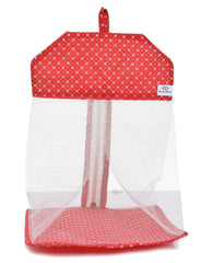 Heart Home Dot Printed Cotton Hanging Mesh Clothes Bag, Organizer For Store Socks, Underwear, Clothespins,Gadget,Cosmetic,Garlic,Onion With Zipper & Hanging Loop- Pack of 2 (Red)
