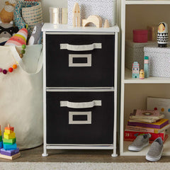 Kuber Industries KUBMART1853 Non Woven Fabric 2 Pieces Foldable Small Size Storage Cube Toy, Books, Shoes Storage Box with Handle, Extra Small (Black) Square