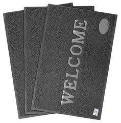 Heart Home Rubber Anti Slip Welcome Door Mat for Home Entrance, Office, Shop (Grey)-Pack of 3-HHEART15378 (Model Number: HHEART015378)