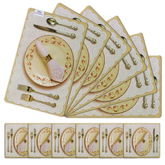 Heart Home Multiuses Plate & Spoon Print PVC Table Placemat with 6 Coasters for Kitchen, Dining Table Set of 6 (Golden) 52HH4053