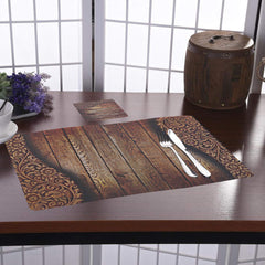 Kuber Industries Flower Pot Design Floral PVC 6 Piece Dining Table Placemat Set with Tea Coasters - Brown