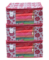 Kuber Industries 3 Piece Non Woven Saree Cover Set, Pink,Large Size -CTKTC6424