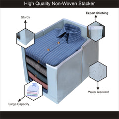 Homestic Pack of 2 Shirt Organizer for Wardrobe|Foldable & Non- woven Shirt Stacker|Designer Cupboard Organizer for Clothes |Clothes Storage box|Sturdy Cardboard Base (Grey and Blue)