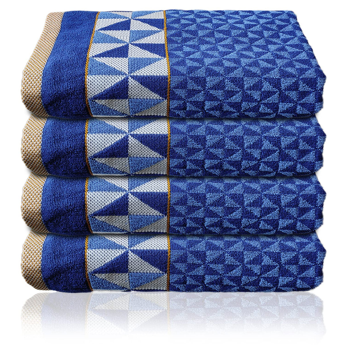 Heart Home Multiuses Tringle Printed Soft Cotton Bath Towel, 30"x60" - Pack of 4 (Blue)