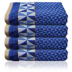 Heart Home Multiuses Tringle Printed Soft Cotton Bath Towel, 30"x60" - Pack of 4 (Blue)