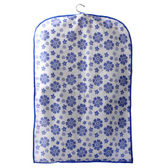 Kuber Industries Velvet Blue Flower Printed Half Transparent Non Woven Men's Coat Blazer Cover Travel bag (CTLTC039450)
