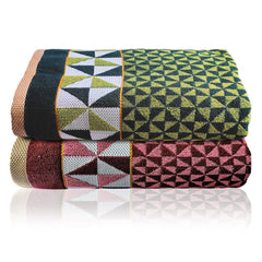 Heart Home Multiuses Tringle Printed Soft Cotton Bath Towel, 30"x60"- Pack of 2 (Green & Maroon)