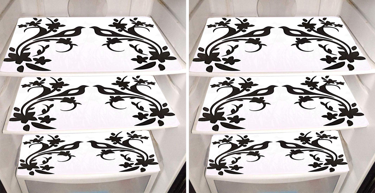 Kuber Industries Birds Design 6 Pieces PVC Refrigerator/Fridge Multipurpose Drawer Mat Set (White) - CTKTC39615