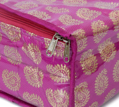 Kuber Industries Brocade Fabric Jewellery Box/Organizer with 10 Transparent Pouches (Red & Pink)-Pack of 2-KUBMART15353
