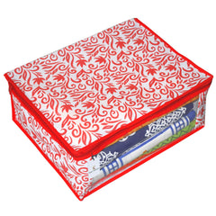 Kuber Industries Floral Design 4 Piece Non Woven Saree Cover, Red