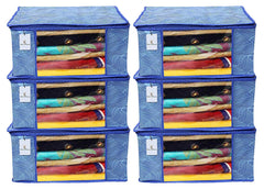 Kuber Industries Leheriya Design 6 Piece Non Woven Saree Cover, Large, Royal Blue - CTKTC15202