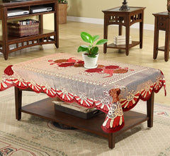 Heart Home Flower Printed Home Decorative Luxurious 4 Seater Cotton Center Table Cover/Table Cloth, 40"x60" (Pink & Brown)-44HH032