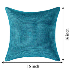 Kuber Industries Jute Cotton Decorative Square Cushion Cover, Cushion Case For Sofa Couch Bed 16x16 Inch- Pack of 4 (Blue)