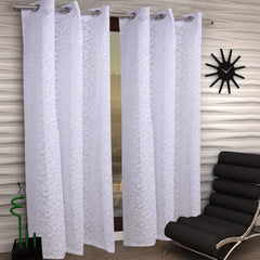 Kuber Industries Cotton 2 Pieces 7 Feet Eyelet Door Curtain (White) -CTKTC029543