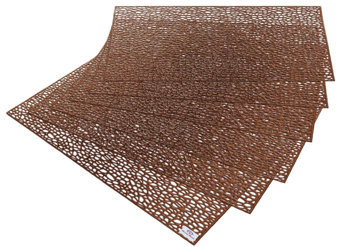 Heart Home Multiuses Seamless Holes Design Rubber Rectangle Table Placemat for Kitchen, Dining Table Set of 6 (Copper) 52HH4051