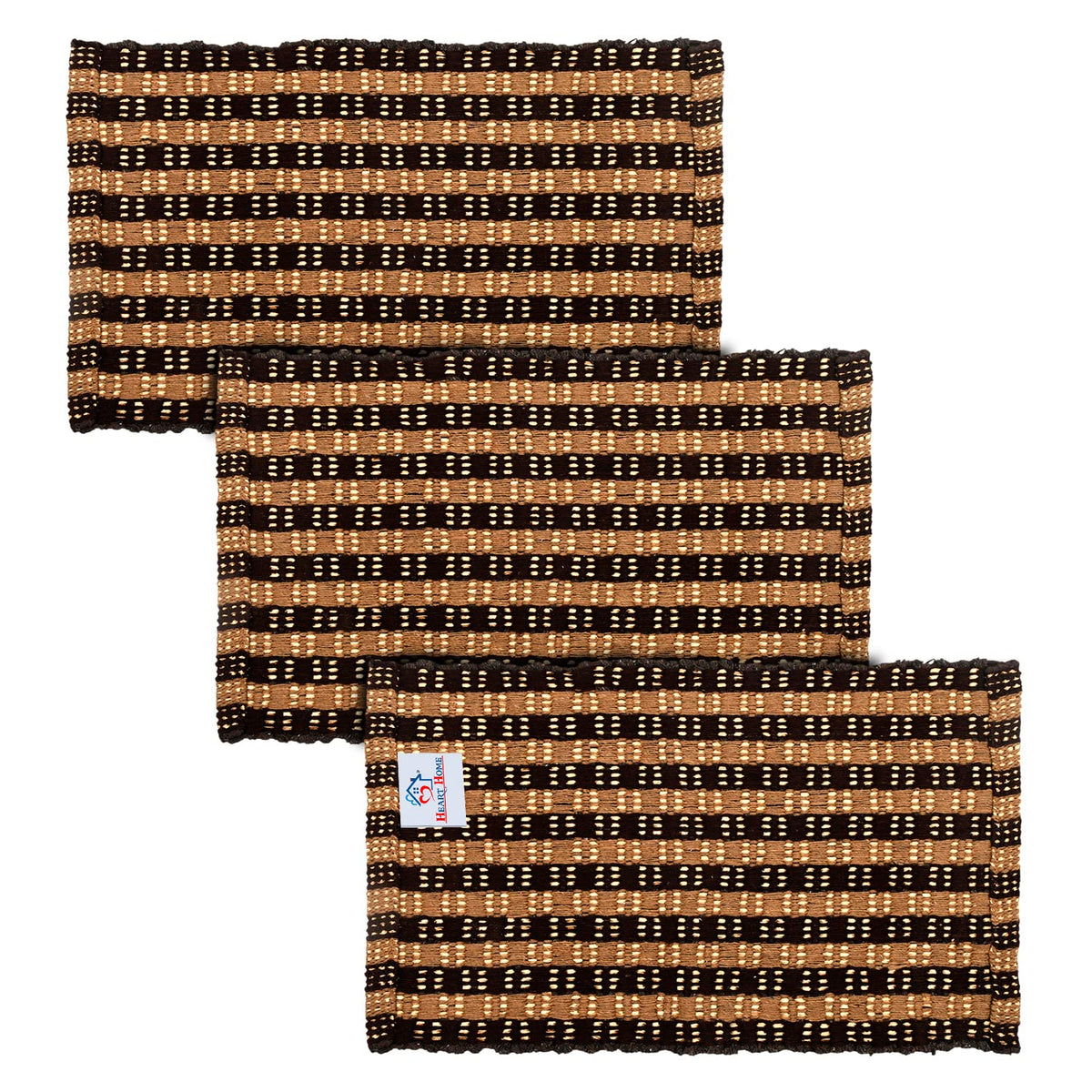 Heart Home Strips Design Cotton Door Mat for Porch/Kitchen/Bathroom/Laundry Room, 23"x14" Pack of 3 (Brown)-50HH01116