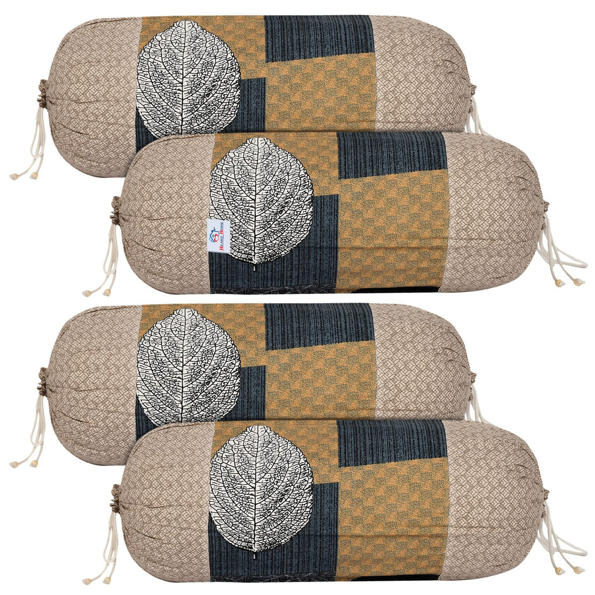 Heart Home Leaf Print Soft & Luxurious Decorative Cotton Bolster Cover- Set of 4, 16"x30" (Cream) 54HH3923.