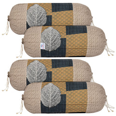 Heart Home Leaf Print Soft & Luxurious Decorative Cotton Bolster Cover- Set of 4, 16"x30" (Cream) 54HH3923.