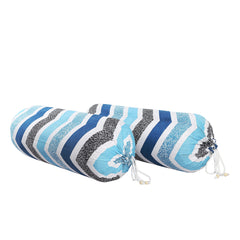 Kuber Industries Flower Printed Bolster Cover|Ideal 16x32 Inch Size|Soft & Smooth Cotton|Deewan Round Pillow Cover|Pack of 2 (Blue & White)-44KM0148