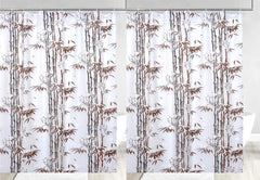 Heart Home Bamboo Printed Stain Resistant, No Odor, Waterproof PVC AC/Shower Curtain with Hooks,7 Feet- Pack of 2 (Brown)