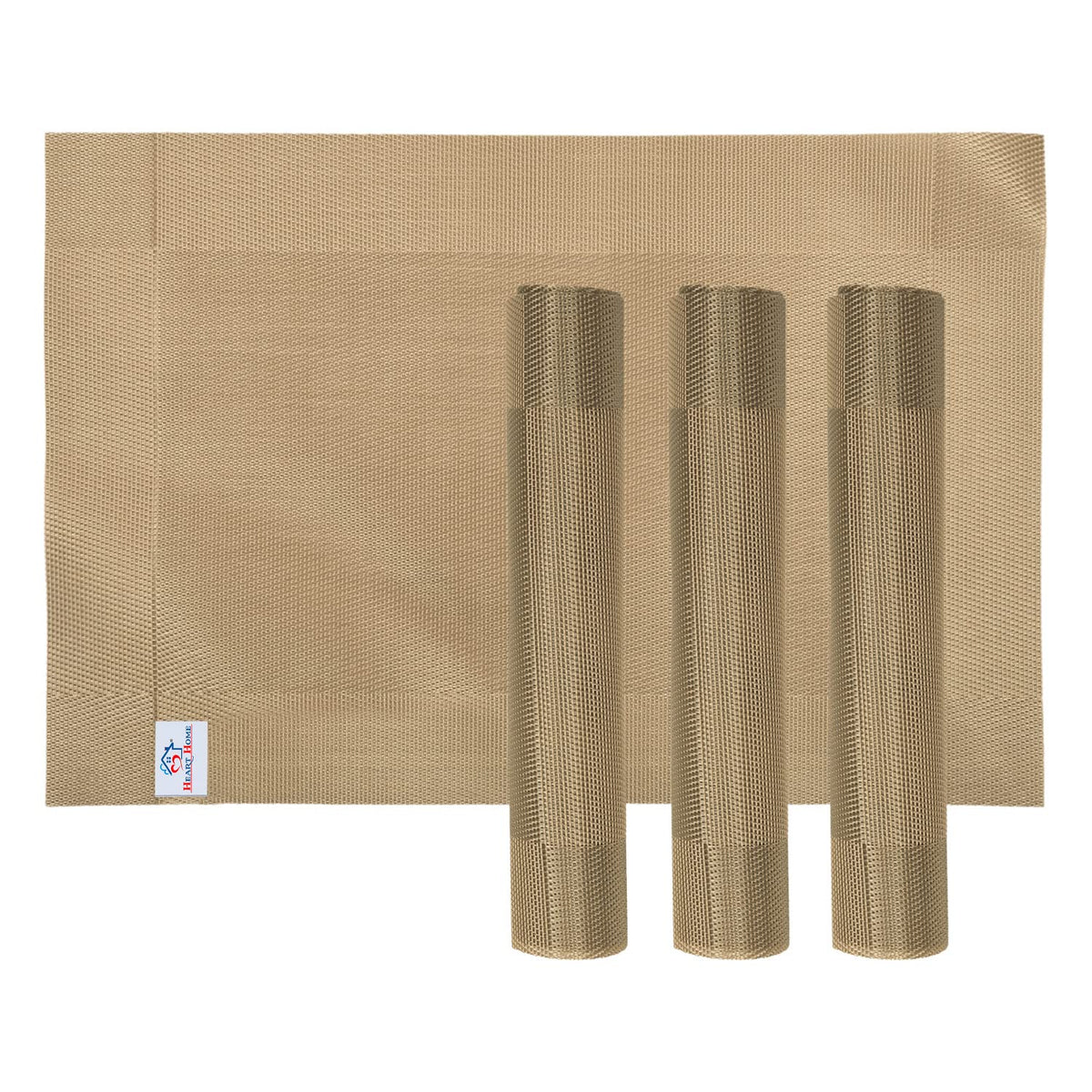 Heart Home Reversible Non-Slip Wipe Clean Heat Resistant PVC Placemats for Dining Table, Set of 6 (Light Brown)-50HH01307