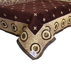 Heart Home Rangoli Printed Velvet 4 Seater Center Table Cover,40"x60" (Brown)-44HH0109