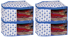 Kuber Industries Dot Printed Non-Woven Blouse Cover, Cloth Organizer, Wardrobe Organiser With Tranasparent Window- Pack of 4 (Blue)-46KM0308