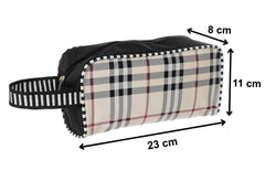 Heart Home Water-resistant Shaving Dopp Kit Bathroom Bag with Check Design-Set of 3 (Cream) (F_26_HEARTH017004)