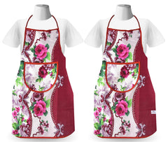 Heart Home Flower Printed Oil Stain Resistant Cooking Kitchen Apron for Men Women with 1 Front Pocket, Pack of 2 (Pink)