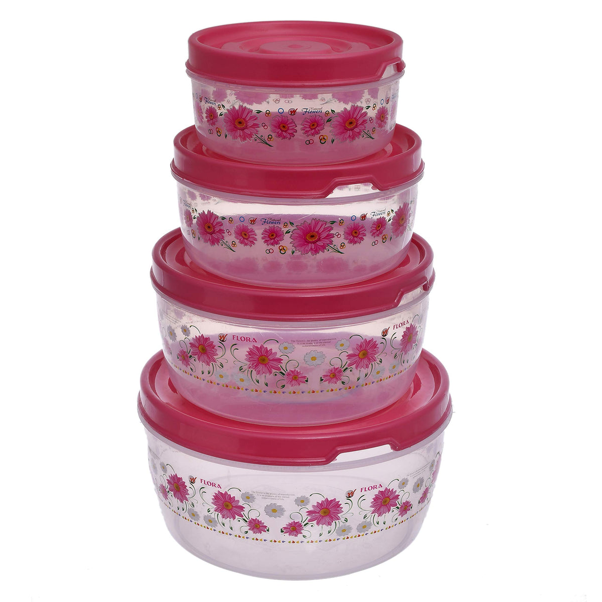 Kuber Industries Floral Print Plastic Multipurpose Transparent Air Tight Food Storage Kitchen Container Set (Set of 4, Pink)-KUBMART1234