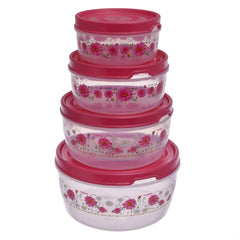 Kuber Industries Floral Print Plastic Multipurpose Transparent Air Tight Food Storage Kitchen Container Set (Set of 4, Pink)-KUBMART1234