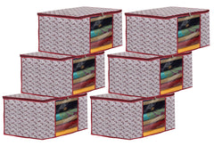 Heart Home Paisley Design Non-woven Foldable Saree Cover/Clothes Storage Bag/Wardrobe Organizer With Transparent Window- Pack of 6 (White)-44HH0347