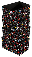 Heart Home Disney Mickey Print Non Woven Fabric Modular Closet Organizer Box with Handle Set Of 4(Black)-HHEART16031