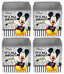 Kuber Industries Disney Mickey Print Non Woven 4 Pieces Fabric Foldable Storage Cube For Toy,Books,Shoes Storage Box With Handle,Extra Large (Grey)-KUBMART16134