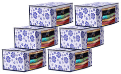Kuber Industries Flower Design 6 Piece Non Woven Fabric Saree Cover Set with Transparent Window, Extra Large, Royal Blue-CTKTC031941