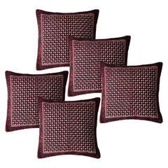 Kuber Industries Cushion Cover | Sofa Cushion Covers | Square Cushion Covers | Velvet Cushion Covers | Shanil Print Couch Cushion Covers | Set of 5 | 16 Inch | Maroon