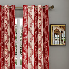 Heart Home Leaf Printed 7 ft Door Curtain for Living Room, Bed Room, Kids Room with 8 Eyelet- Pack of 2 (Maroon)-Hs43Hearth25595(Polyester_Red)