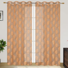 Kuber Industries Leaf Print 7 Feet Cotton Door Curtain for Living Room, Bed Room, Kids Room with 8 Eyelets Pack of 2 (Brown)-50KM01070