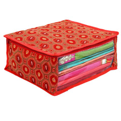 Heart Home Bandhani Design 6 Piece Cotton Saree Cover/Wardrobe Storage Organizer (Red) - HEART2625