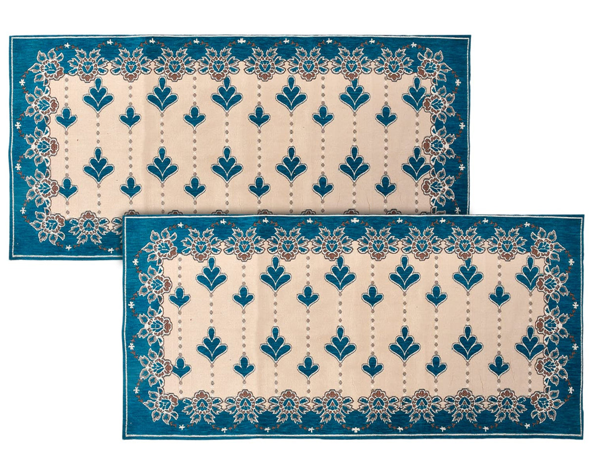 Heart Home Multiuses Floral Print Rectangular Cotton Table Runner for Dining and Center Table, Set of 2 (Green)-50HH01287