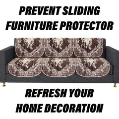 Heart Home Sofa Cover Set | Sofa Slip Cover Set | Brown Check Border Sofa Cover | Velvet 5 Seater Couch Cover | Sofa Slipcover Set | Sofa Cover for Living Room | Cream