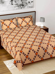 Heart Home Check Printed Luxurious Soft Breathable & Comfortable Glace Cotton Double Bedsheet with 2 Pillow Covers (Autumn Orange)-HS43HEARTH26803