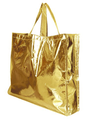 Kuber Industries Reusable Large Size Grocery Bag Shopping Bag with Handle, Non-Woven Gift Bag Goodies Bag Gold Tote Bag-Pack of 12 (Gold) (HS_36_KUBMART018943)
