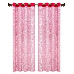 Kuber Industries Tree Printed 7 Feet Door Curtain for Living Room, Bed Room, Kids Room with 8 Eyelet- Pack of 2 (Pink)-HS43KUBMART25583, Standard