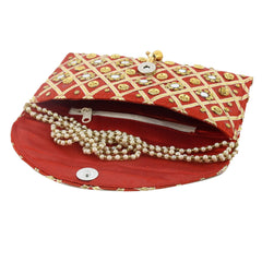 Kuber Industries Silk Traditional Mirror Work Envelope Clutch/Hand Purse Bag for Women/Girls (Red)-KUBMART11447, Standard