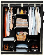 Urbane Home Foldable Wardrobe for Clothes|Non Woven 2 Door Portable Clothes Rack|6 Shelves Almirah for Clothes (Black)