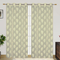 Kuber Industries Leaf Print 7 Feet Cotton Door Curtain for Living Room, Bed Room, Kids Room with 8 Eyelets Pack of 2 (Cream)-50KM01066