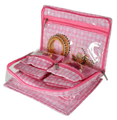 Kuber Industries Check Design Laminated PVC Travel Jewelry Organiser, Jewelry Storage Bags for Necklace, Earrings, Rings, Bracelet With 13 Transparent Pouches (Pink)-HS_38_KUBMART21261, Pack of 1
