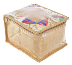 Heart Home Flower Design Laminated PVC Jewelry Organiser Jewelry Storage Bags for Necklace, Earrings, Rings, Bracelet With 10 Transparent Pouches- Pack of 2 (Gold)-HS43HEARTH25846