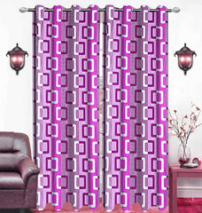 Kuber Industries Shining 2 Pieces Bloom Collection Jacquard Lavish and Modern Rich Geometric Print Eyelet Ring top Door Curtain for Bedroom and Hall - 7 Feet, (Purple) - CTKTC045723